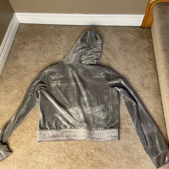 Grey Velvet Cropped Zip Up - Large - Picture 4 of 4